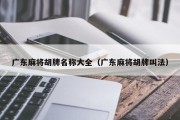广东麻将胡牌名称大全（广东麻将胡牌叫法）