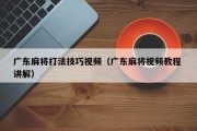 广东麻将打法技巧视频（广东麻将视频教程 讲解）